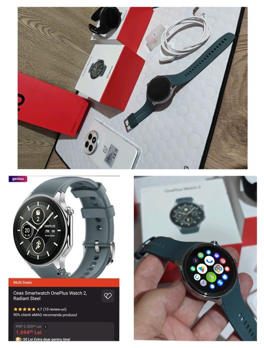 Ceas OnePlus Watch 2 (Radiant Steel) 46mm, Geam Safir și Corp de Oțel