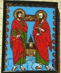 Petru și Pavel-icoana pictată manual pe sticla cu culori acrilice