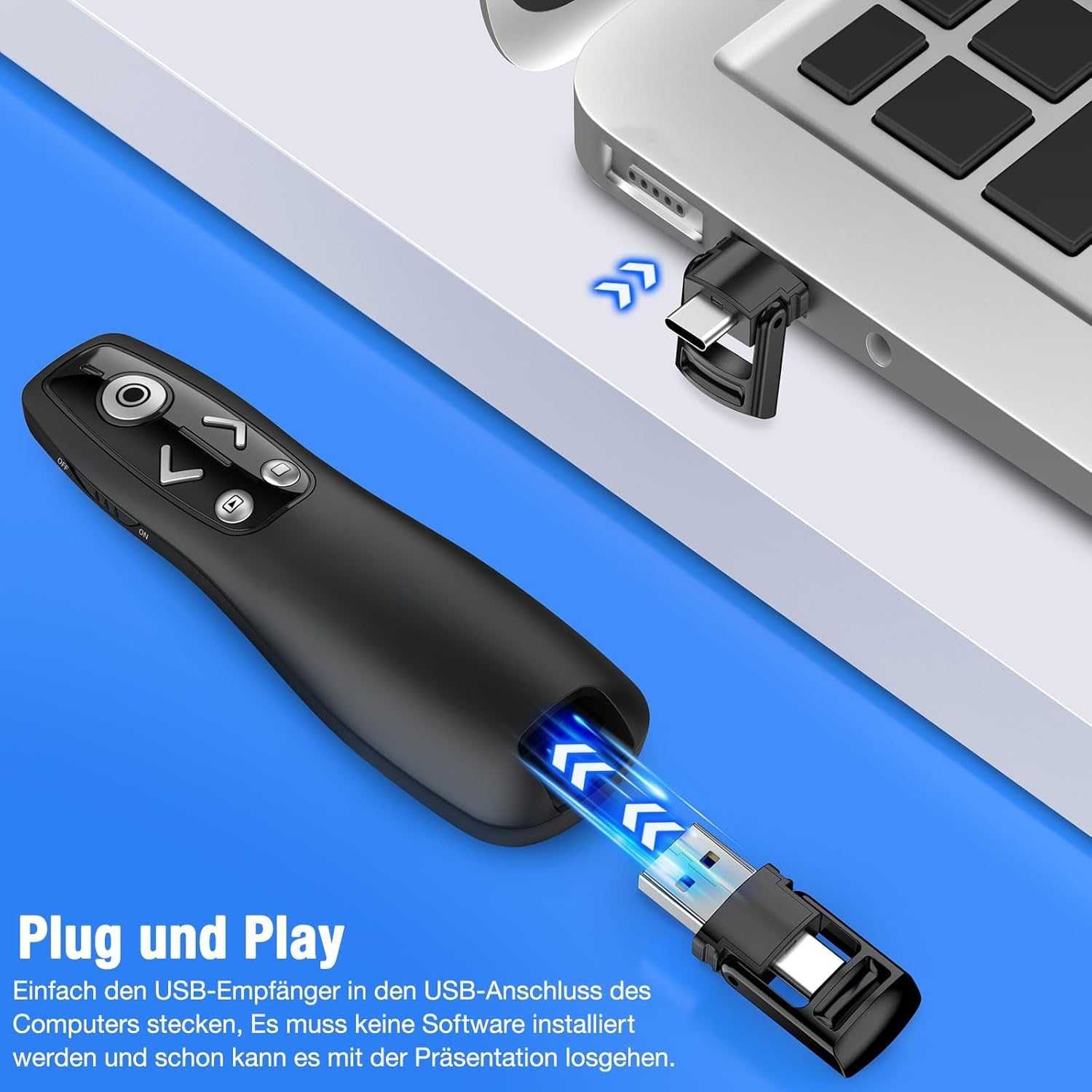 НОВ! Презентатор с USB-C и USB-A приемник, с червен лазерен показалец