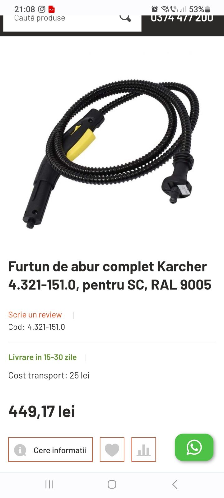 Furtun curatator cu abur sub presiune marca Karcher SC 1122