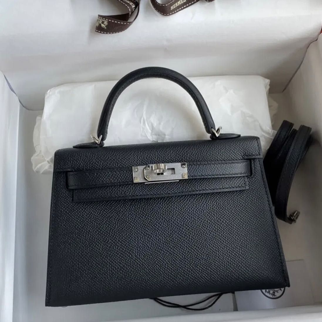 Hermes Mini Kelly Black Epsom Sellier Palladium Hardware