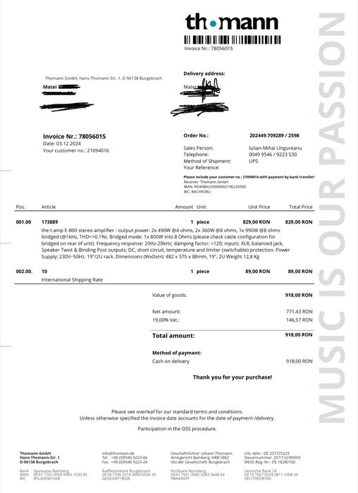 Boxe Whaferdale vs-15 pro 800W amplificatot The t.amp e800 cu garantie