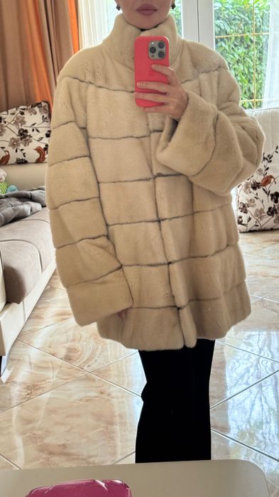 Палто от норка.XL.Визон.Яке от норка.Естествена кожа с косъм.