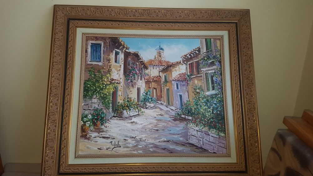 Голяма авторска антикварна картина масло