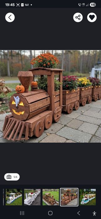 Locomotiva decorativa din lemn cu vagoane – lucrata manual la comanda