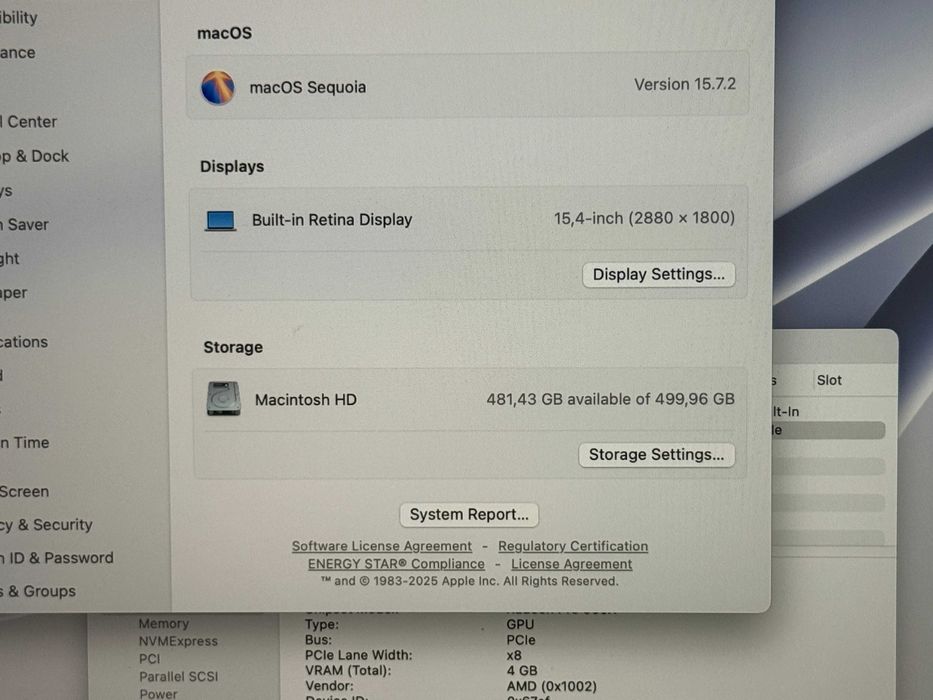 MacBook Pro 15 2019`Core i9-9880H/16GB RAM/512GB SSD/AMD Pro 560X