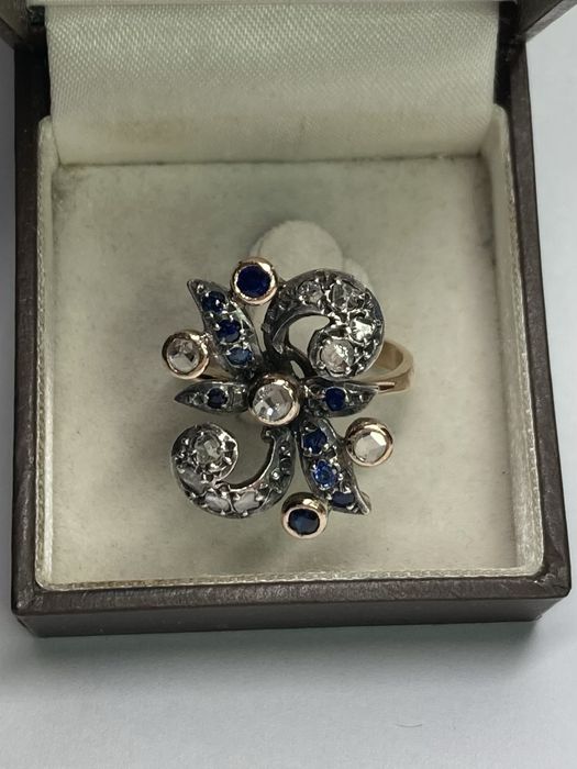 Inel antic aur 18kt.cu diamante si safire