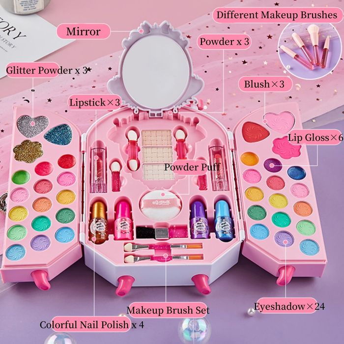 Trusa machiaj copii model gentuta cu maner si funda Rubin, Roz