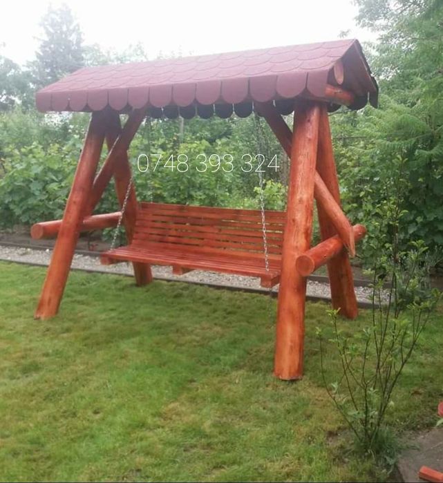 Balansoar  leagan lemn rotund  rustic  mobilier