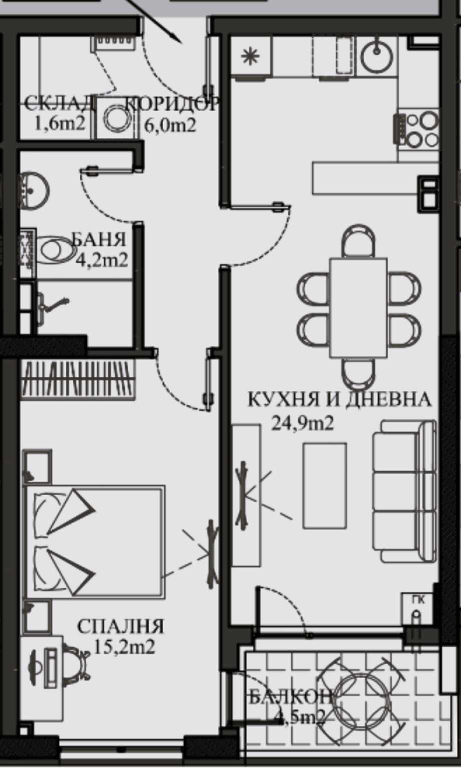 Двустаен апартамент в ж.к. Малинова долина