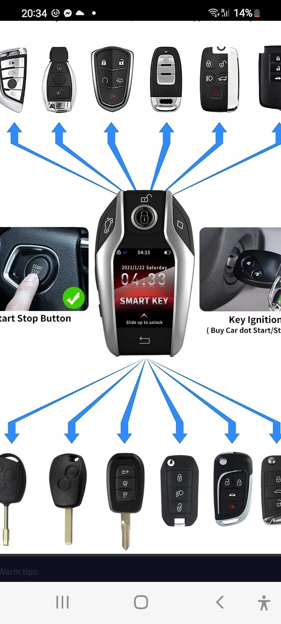 Cheie Auto Smart iSmartKey cu ecran LCD, Negru, 4 Butoane, Keyless Go