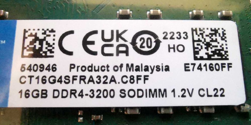 RAM памет Crucial 16GB DDR4 3200MHz SODIMM CL22 1.2V