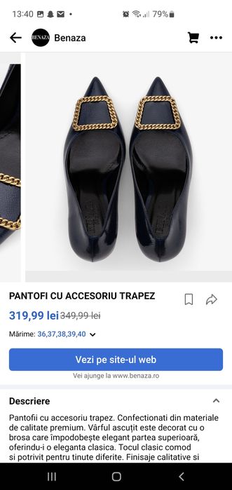 Pantofi Benaza albastru închis cu accesoriu