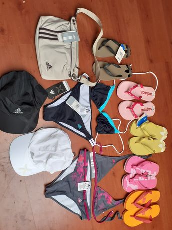 Costume baie a Adidas, diverse mărimi, șlapi, bască. Toate NOI