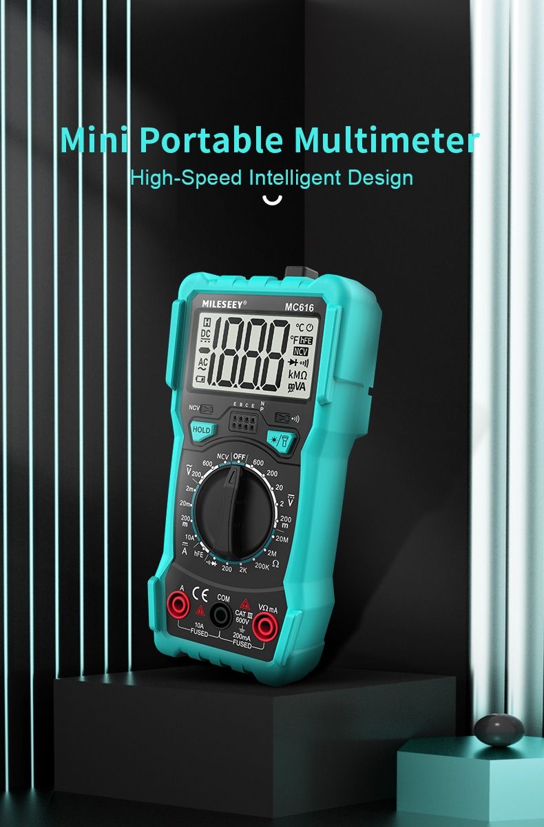 Цифров мултицет Mileseey MC616, NCV,  hFE triode, AC/DC 600V, фенерче