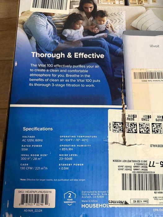 Purificator de aer Levoit Vital 100 , 50W, 120 V , 28 m, stecher USA