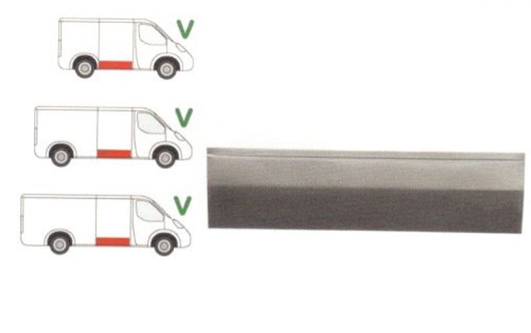 Panou reparatie usa Mercedes Sprinter 208-416 (W901-905), 01.1995-2006, VW LT II 05.1996-2005, partea dreapta, lungime 1185 mm, inaltime 355 mm, cu indoitura, usa culisabila,