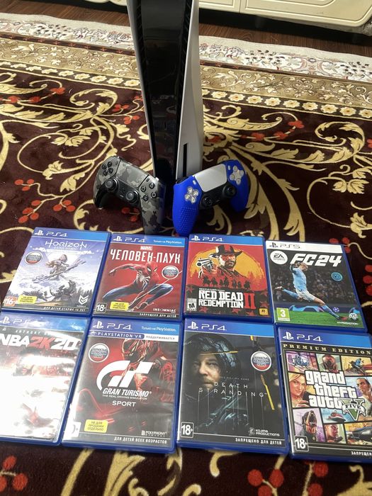PS5 с дисководом + 2 джойстика + 8 дисков — отличное состояние
