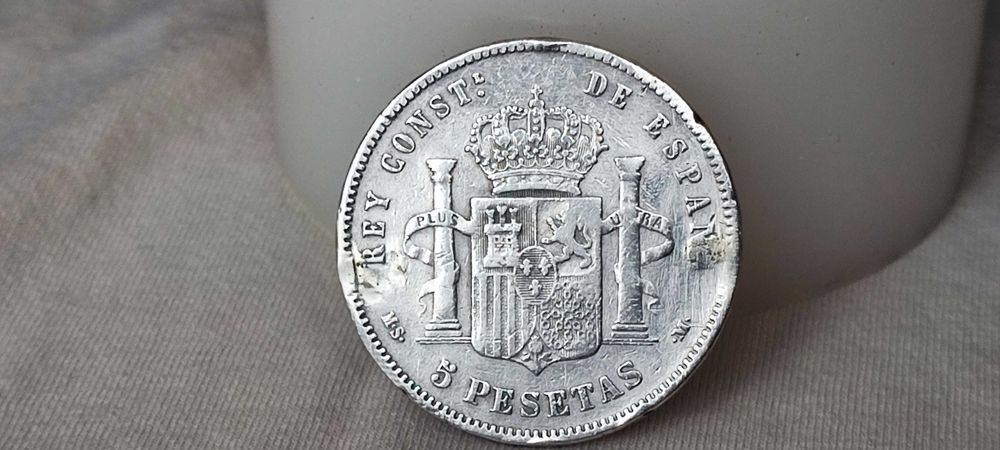 Испания Голяма Сребърна Монета 5 Песети 1884/ Алфонсо XII