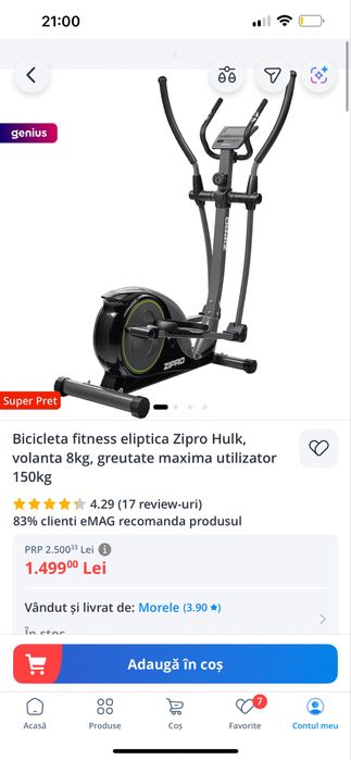 Vand bicicleta fitness eliptica Zipro Hulk