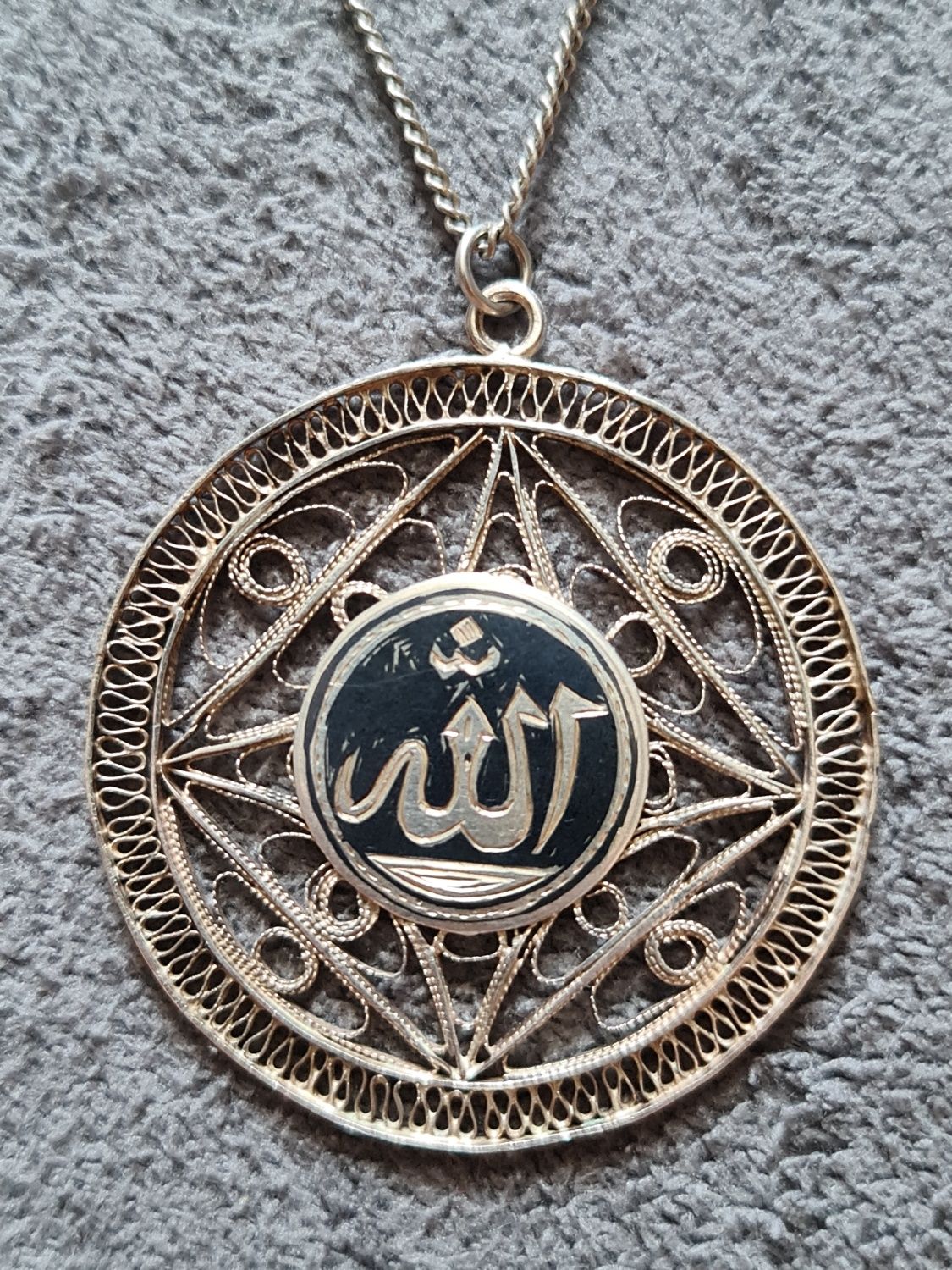 Lant argint 925,colier pandantiv mare Allah,arab,stare buna