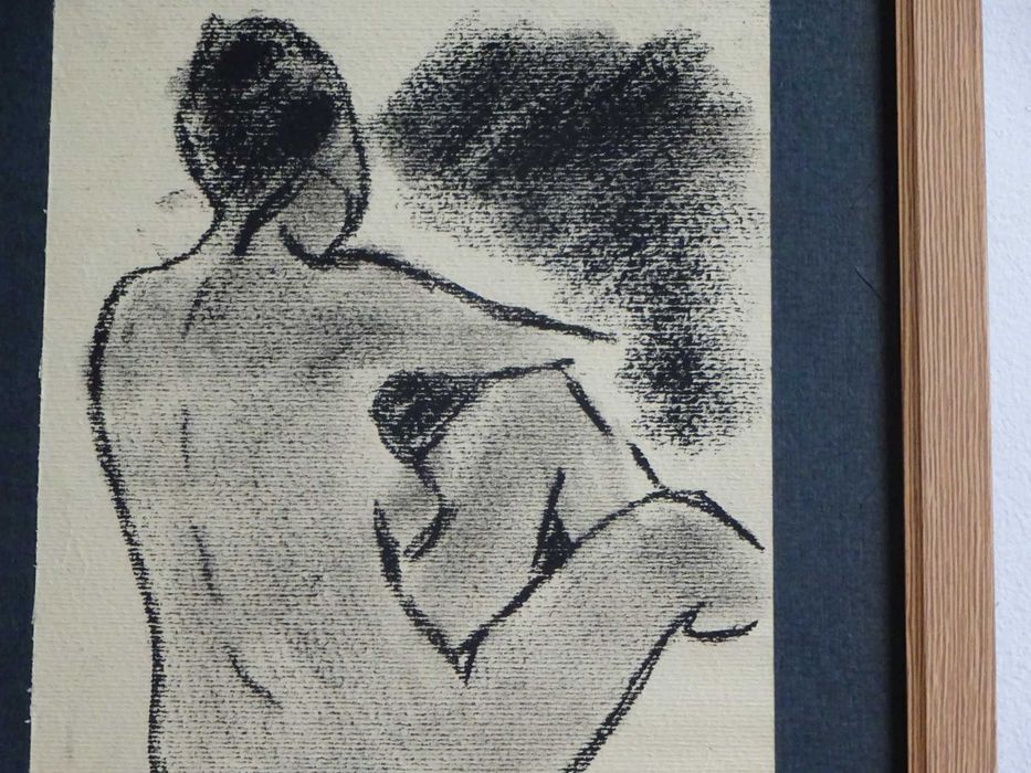 Corneliu Baba, ’Nud meditand’ | Tablou vechi, carbune pe hartie