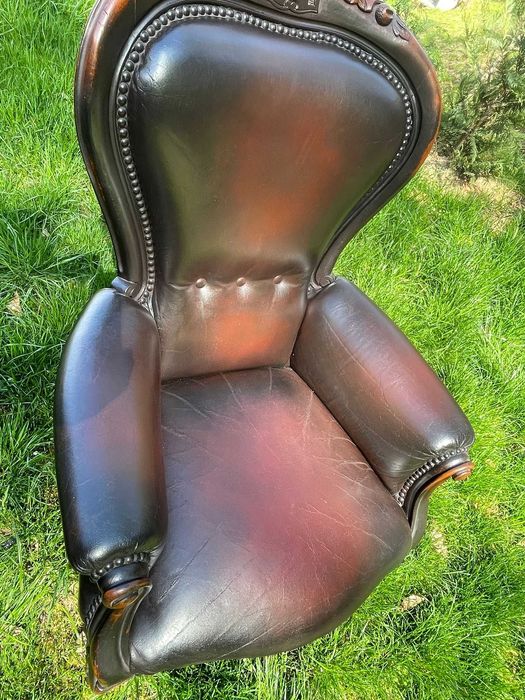 Scaun birou lemn masiv si piele naturala Chesterfield fotoliu birou