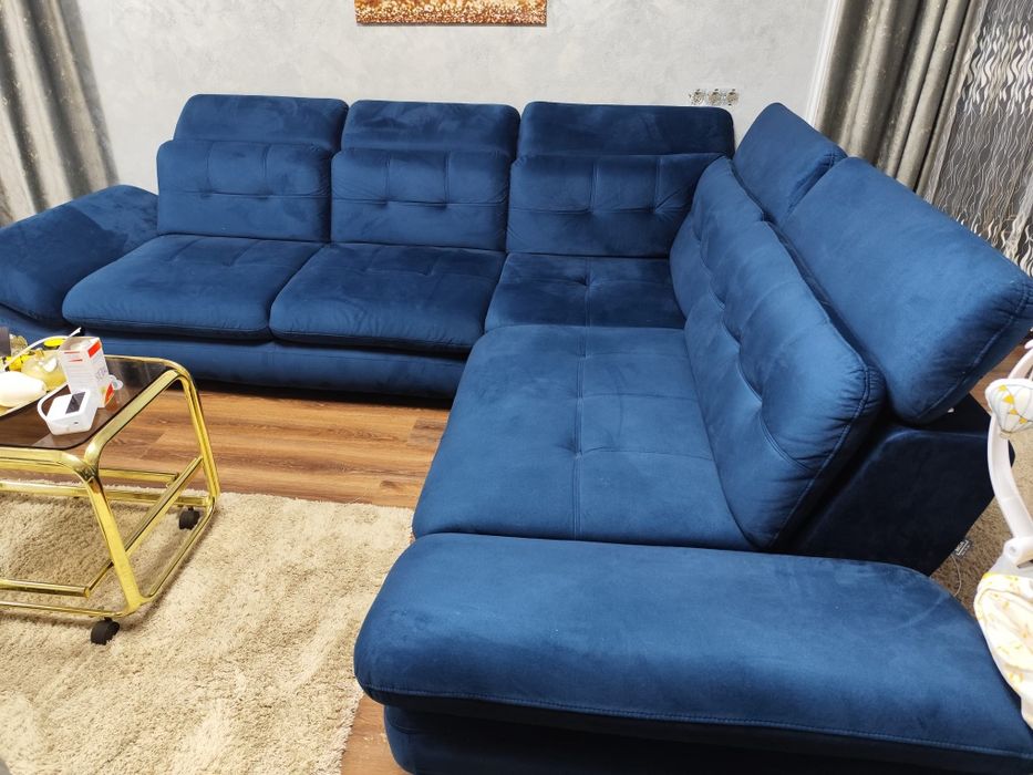 Colțar catifea bleu extensibil