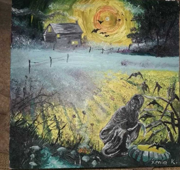 Tablou original ulei pe lemn, Autumnia, de Halloween