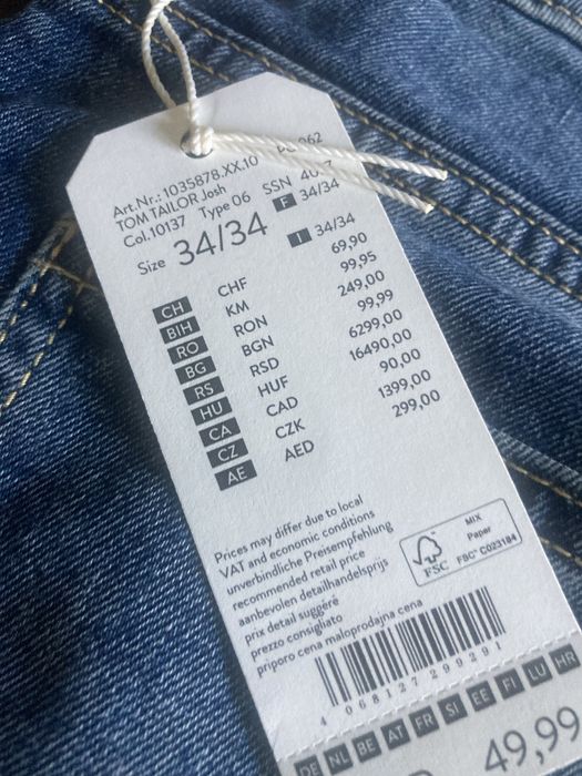 Дънки tom tailor 34w/34l slim amazon.de с етикети