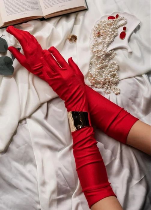 Вечерние женские длинные перчатки,красные и черные