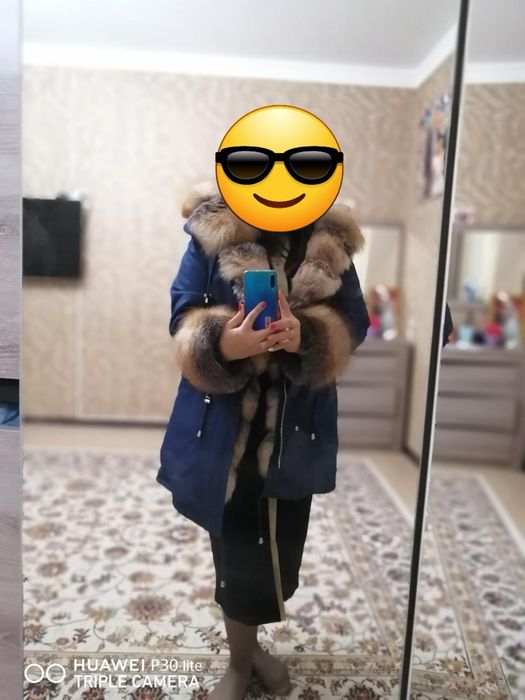 Продам джинсовый парка теплый с мехам размер 50-52