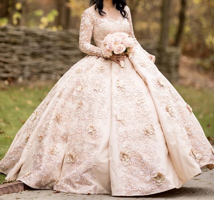 Rochie de mireasa 36-40, printesa, bej, model unicat