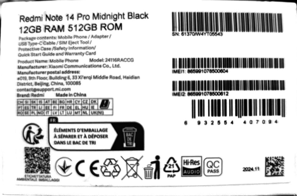 Redmi not 14 pro 12/512