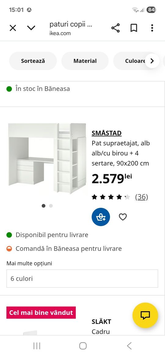 Pat copii supraetajat cu spațiu de depozitare și birou