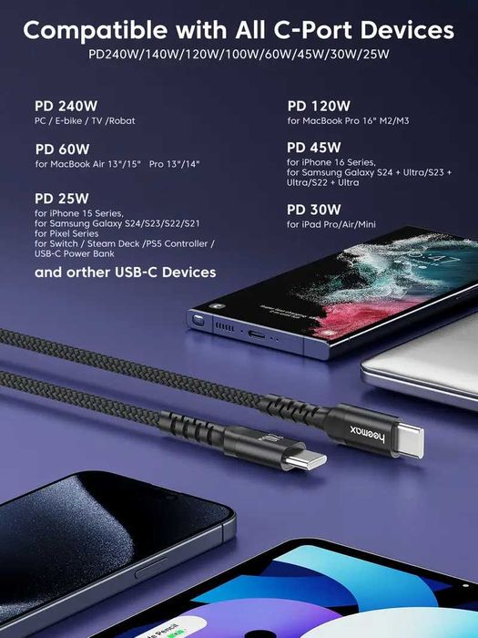 Профи PD3.1 MAX Кабел поддържащ трансфер 240W/USB Type-C-USBдоC 8K30Hz