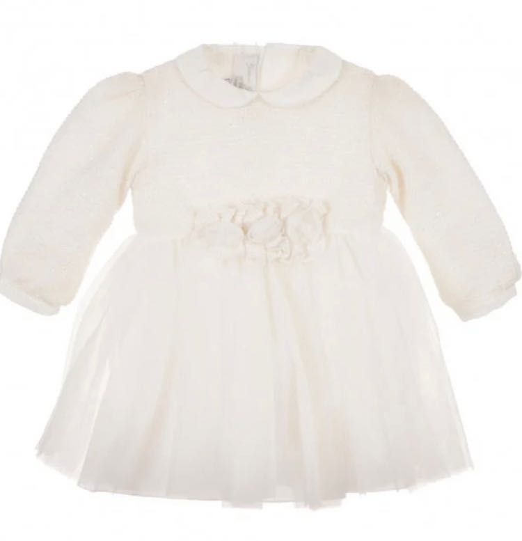 Нова официална бяла рокля с дълъг ръкав, размер 86 - 12-18м Chicco