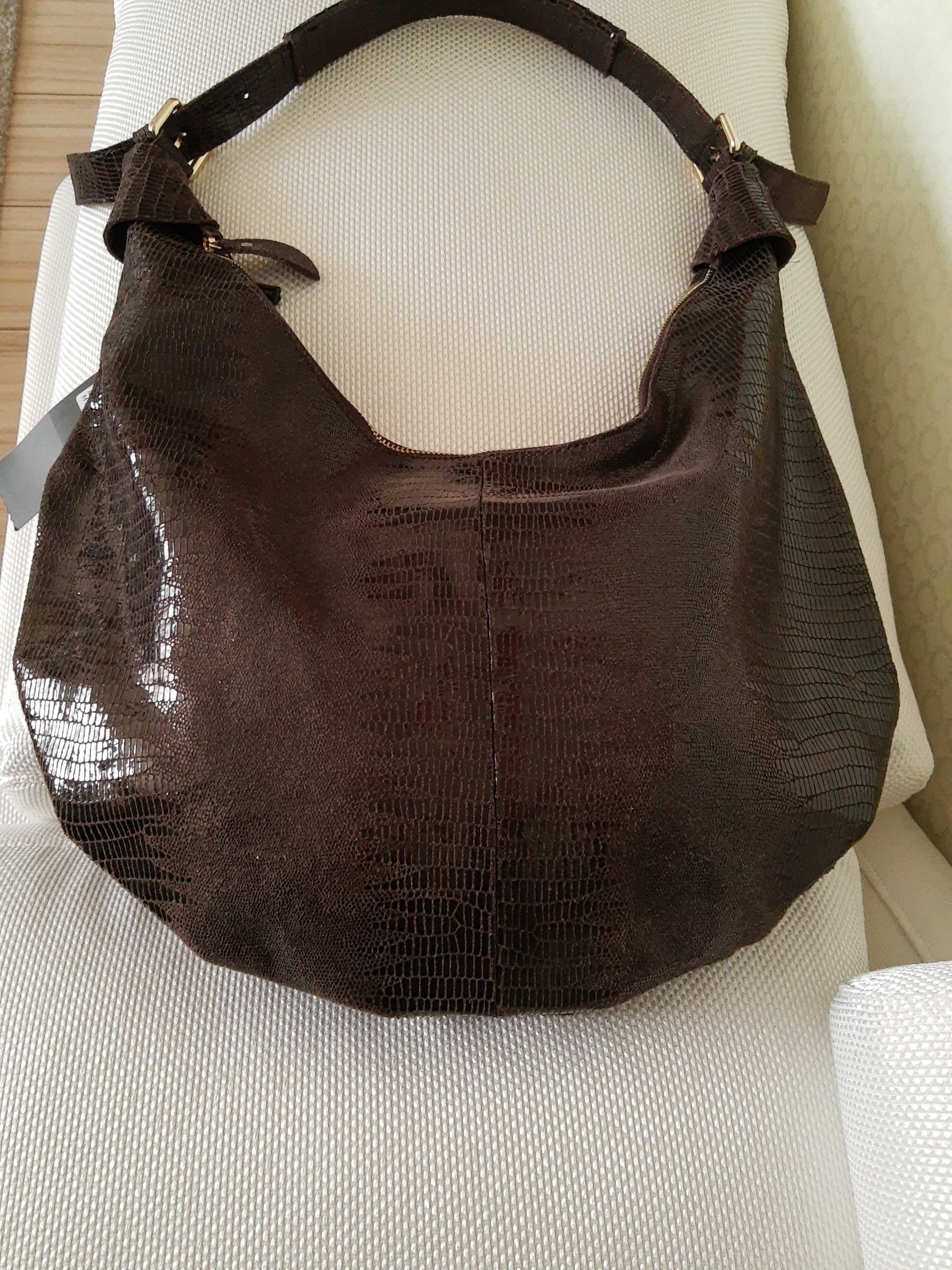 Кафява  дамска чанта естествена кожа нова с етикет
