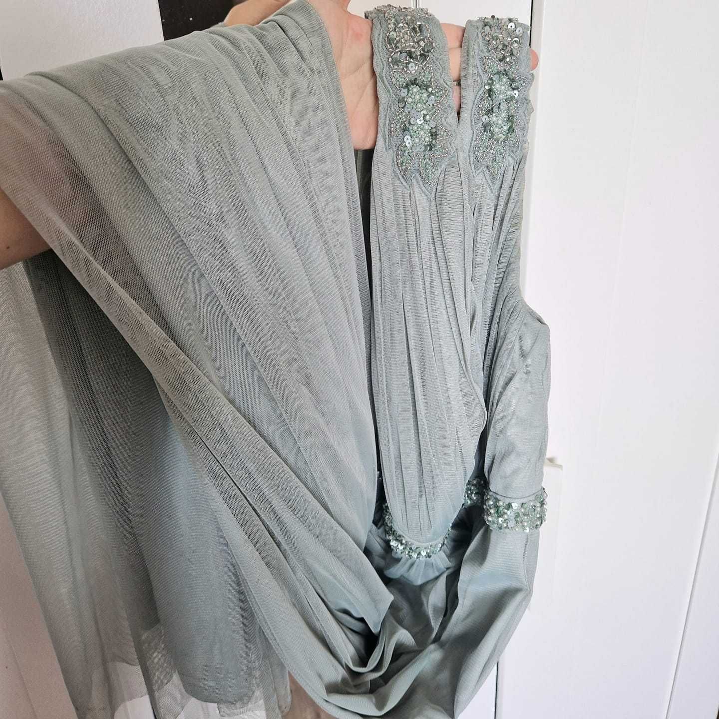 Дълга рокля за сватба Monsoon, размер 36 (С), sage green с тюл
