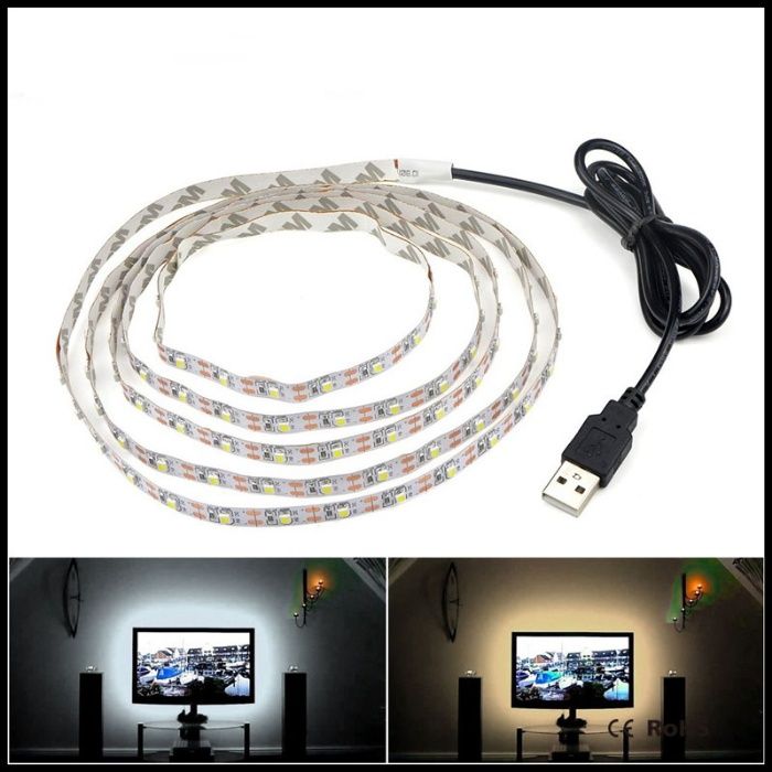 Banda LED USB pentru Iluminare Ambientala in Spatele Televizorului Alb