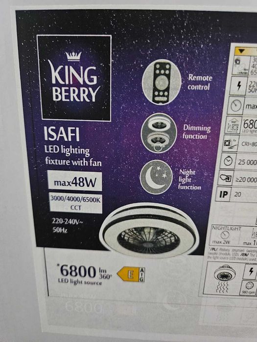 Ventilator LED Isafi, 48 W, CCT, D 48 cm, cu telecomanda
