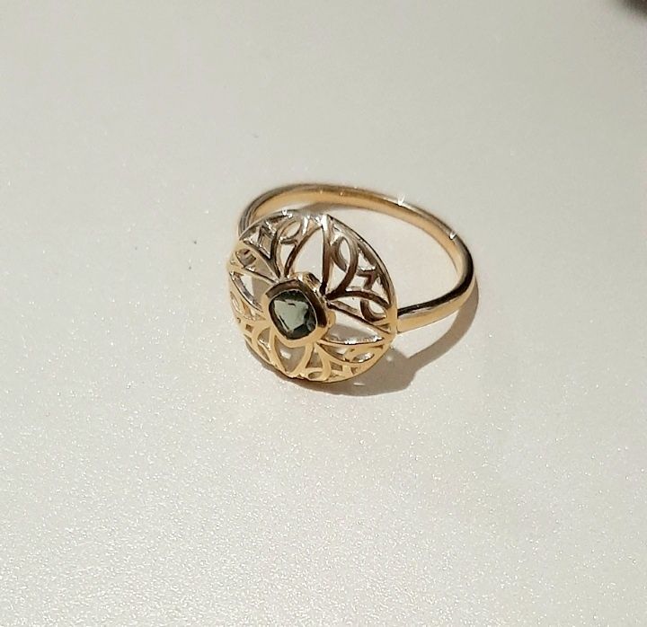 Inel moldavite argint placat cu aur 18k si brățară jad
