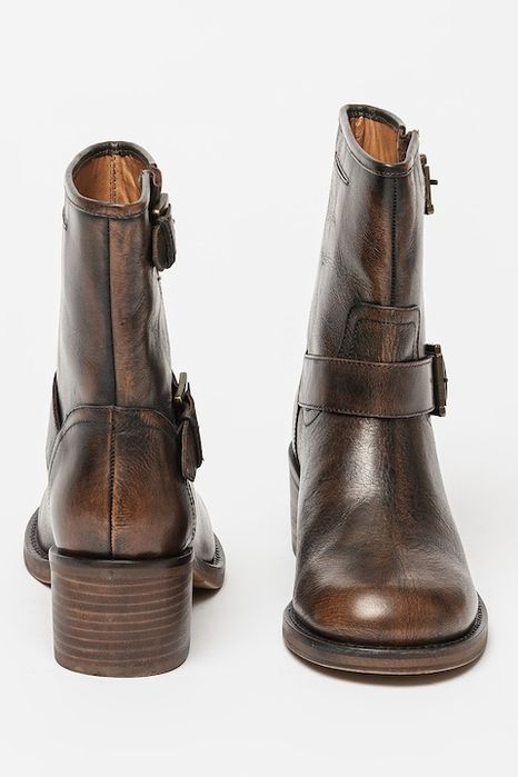 BRONX Botine din piele cu toc masiv New-Camperos, Maro, 37