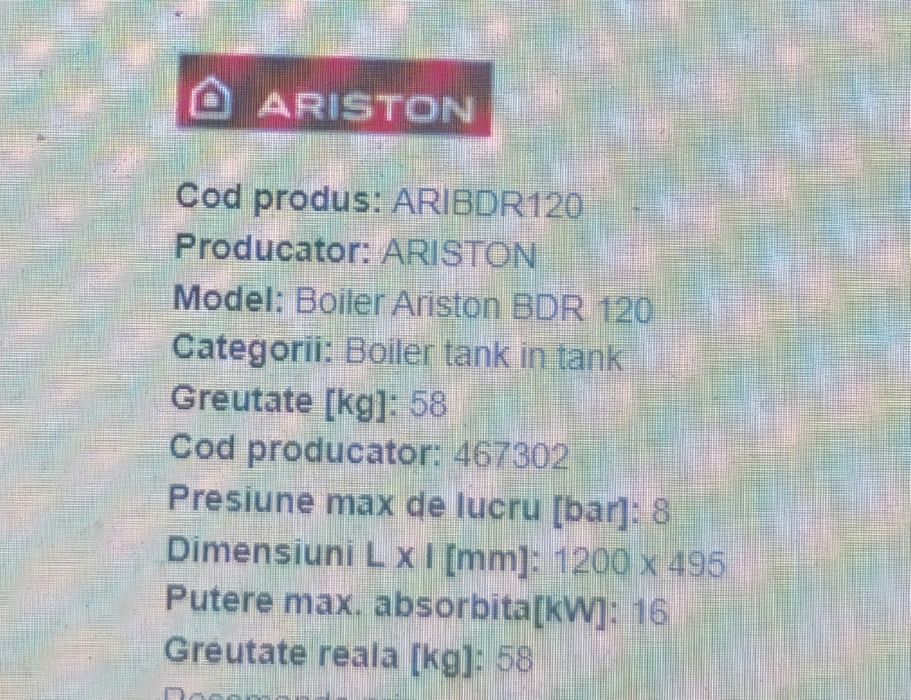 Boiler ARISTON 120 Litri - NOU