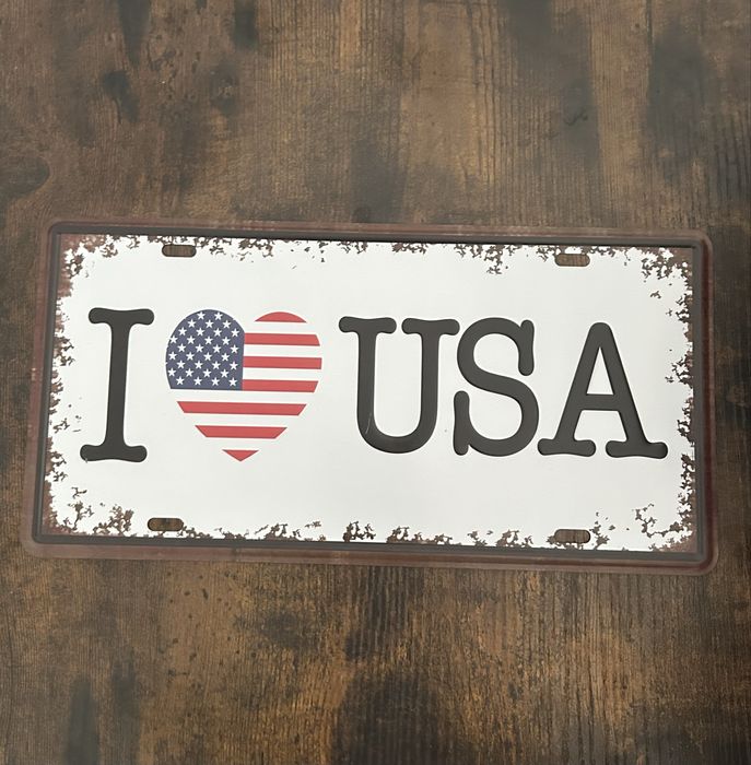 Placa decorativa, Metal, I love USA, Multicolor