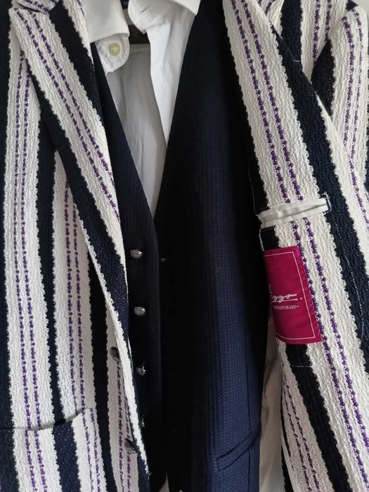 Sacou Jacheta Viggo Navy casual with stripes, slim fit Size 50 Bumbac