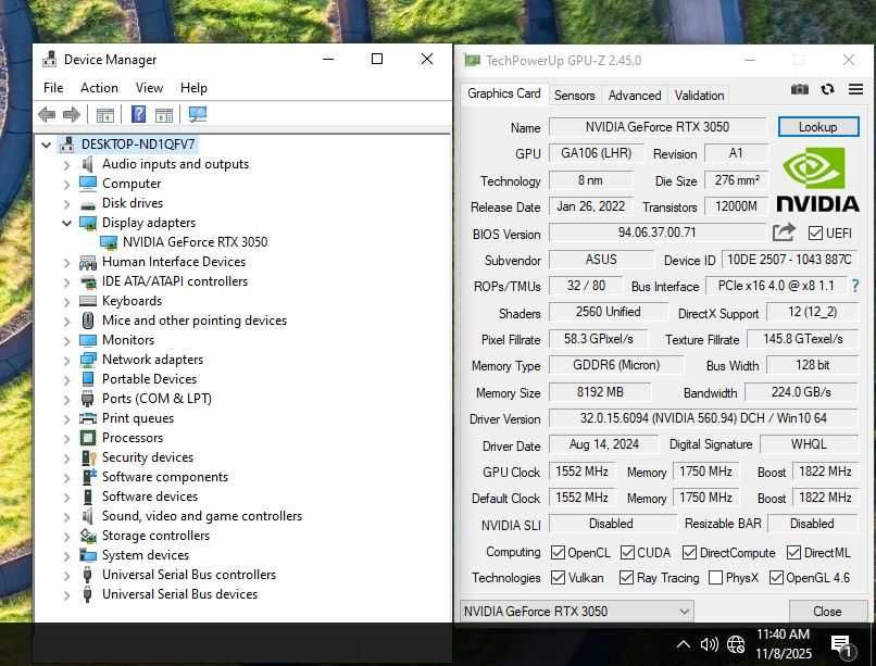 Placa video ASUS Dual GeForce RTX 3050 OC Edition 8GB DDR6 128bit