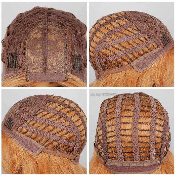 Оранжева къдрева перука с руси краища на път