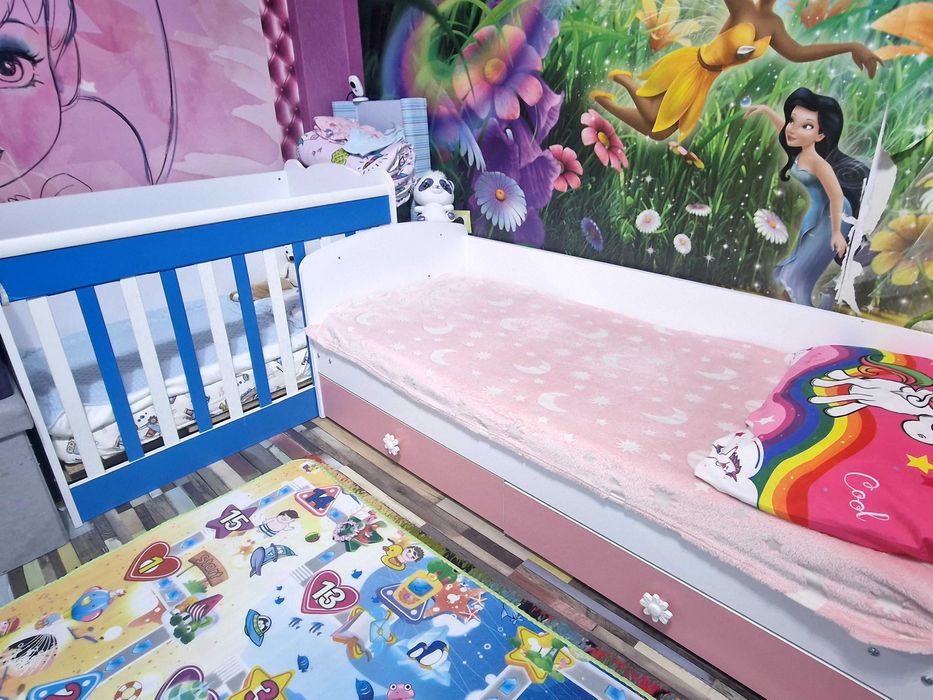 Детско легло,бебешка кошарка и шкафче