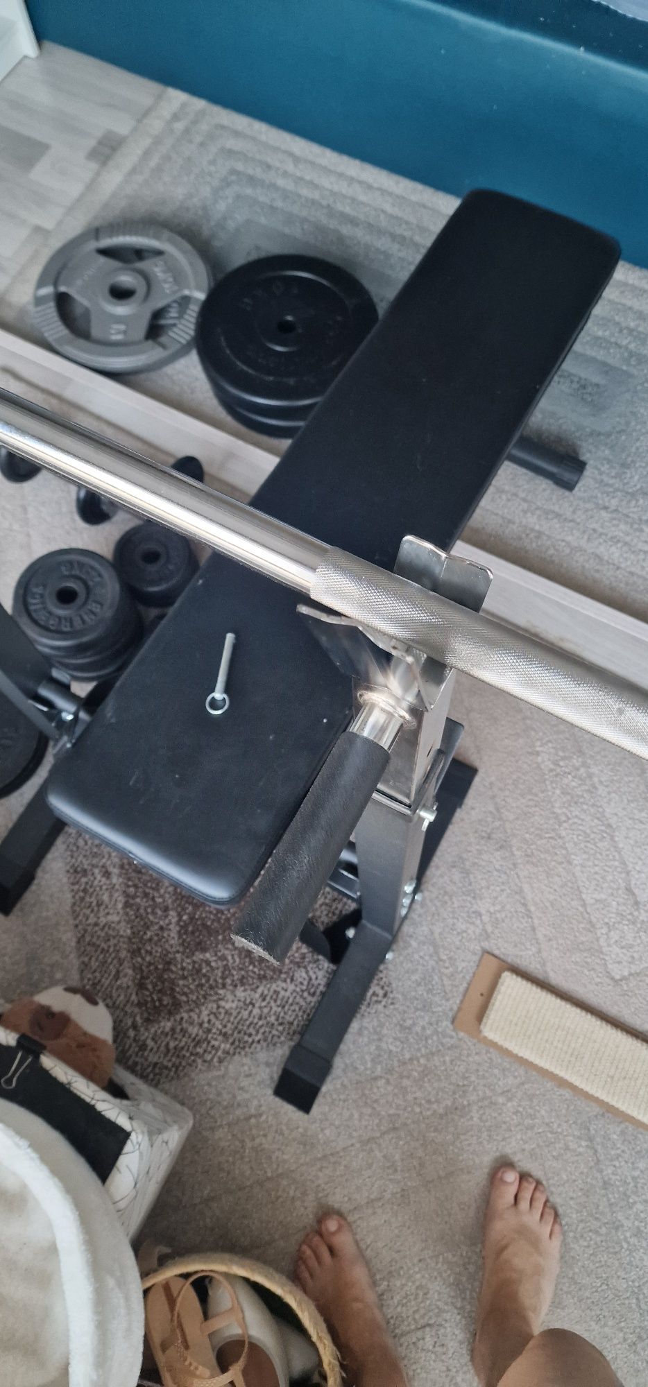 Set fitness banca pliabila, bară, gantere reglabile